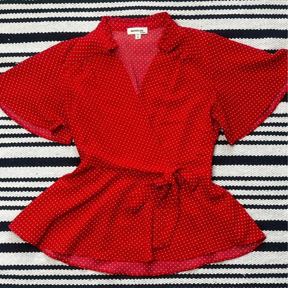Monteau red polka dot blouse